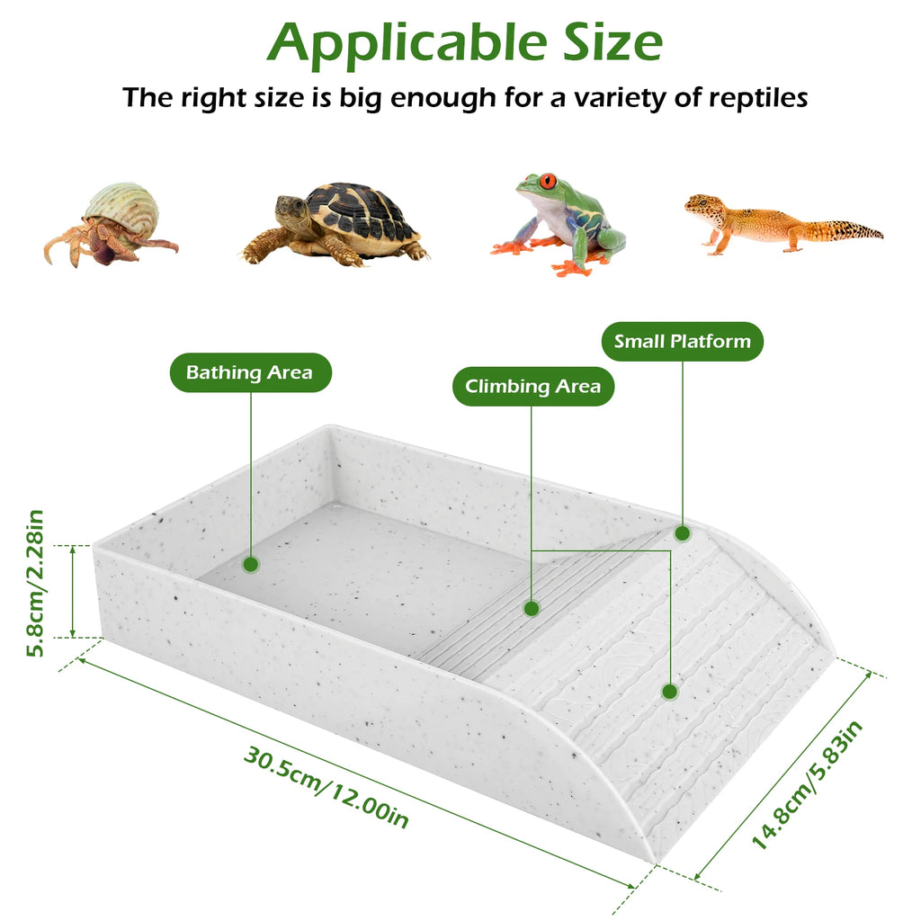 Anti-Slip Tortoise Bathing Dish — Dual-Ramp Food & Water Bowl