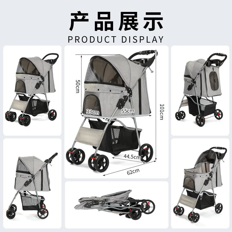 Foldable Breathable Universal Lightweight Pet Cart & Travel Trolley for Cats & Dogs