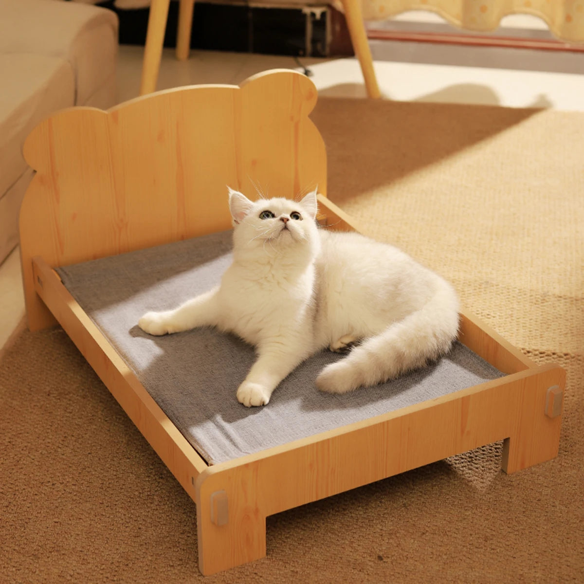 Wooden Pet Bed with Teddy Bear Pattern, 20x11in
