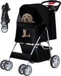 4-Wheel Pet Stroller for Small Dogs & Cats with Breathable Mesh, Cup Holder & Storage Basket — Black