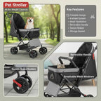 4-Wheel Pet Travel Carriage with Reversible Handle & Mesh Windows — 44 lb Capacity