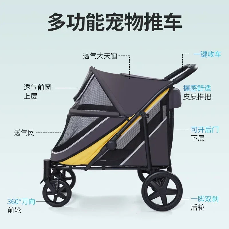 Multifunctional Lightweight Foldable Pet Cart for Multiple Cats & Dogs — Versatile Outdoor Carrier