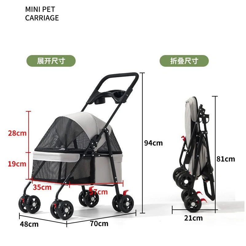 Lightweight Foldable Pet Pushchair Stroller for Small Dogs & Cats up to 15 lbs