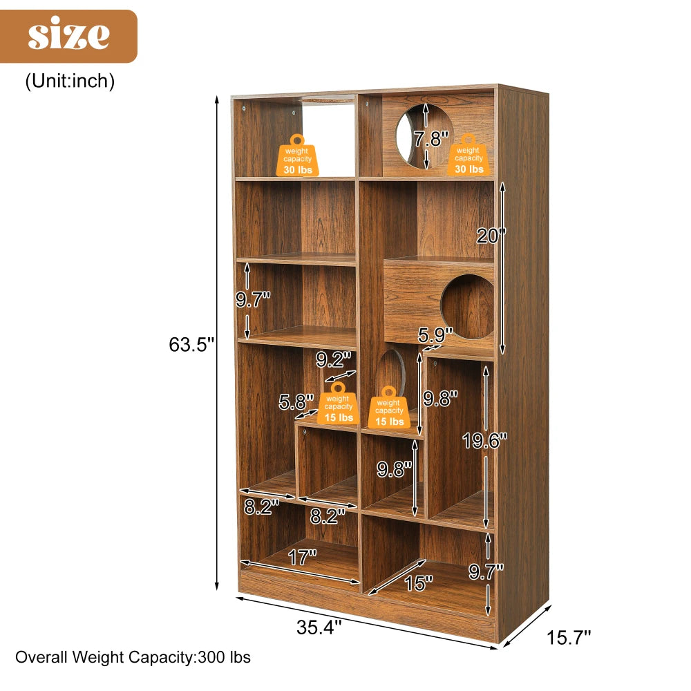 2-in-1 Wood Cat House Bookshelf with Litter Box Enclosure