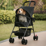 Pet Stroller with Cup Holder Collapsible Pet Stroller with Storage Basket Compact Portable for Small Dogs, Outdoor Walks, Travel