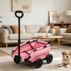 Lightweight Foldable 4-Wheel Pet Pull Wagon with Adjustable Handle for Dogs
