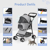 Pet Stroller 4 Wheels Dog Cat Stroller or Small Medium Dog Cats Carrier Jogger Travel oldable Puppy with Detachable Carrier