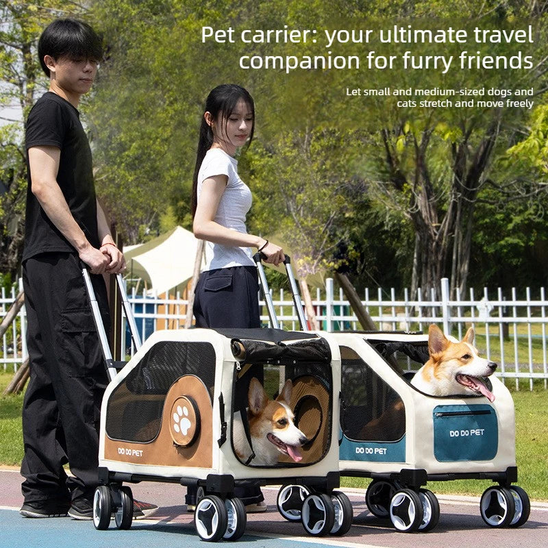 Pet Travel Luggage Cart with Folding Handlebar — Oxford Fabric, Breathable Mesh & Quiet Wheels