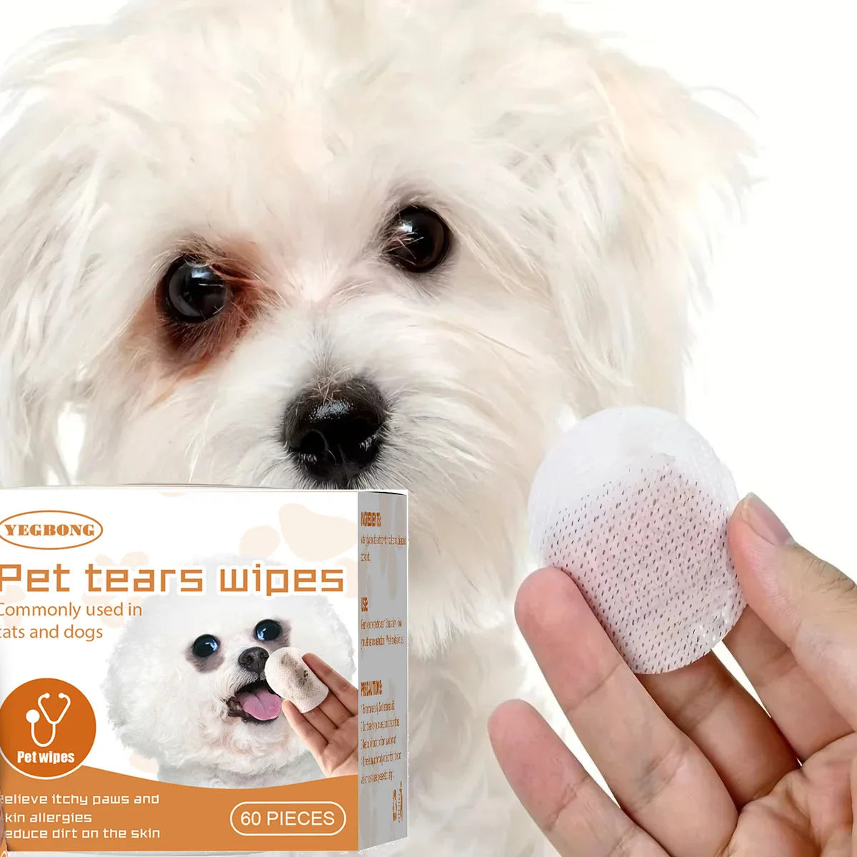 YEGBONG Eye Wipes for Cats & Dogs — Tear Mark Removal, 60-Count