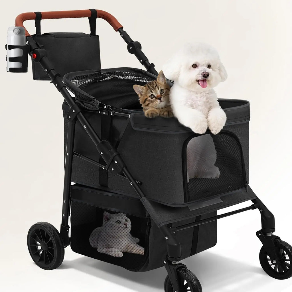All-Terrain 4-Wheel Double Pet Stroller for 2 Small Dogs with Canopy & Cup Holder