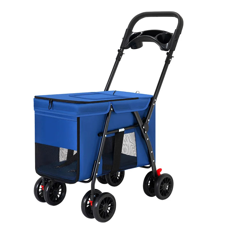 Shockproof 4-Wheel Foldable Pet Stroller for Small, Medium & Large Dogs & Cats — Breathable Outdoor Carrier
