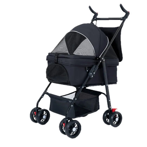 Hot Sale Luxury Four-Wheel Foldable Dog Cart Separable Basket Breathable Pet Carrier for Outdoor Travel Baby Carriage Not Stuffy