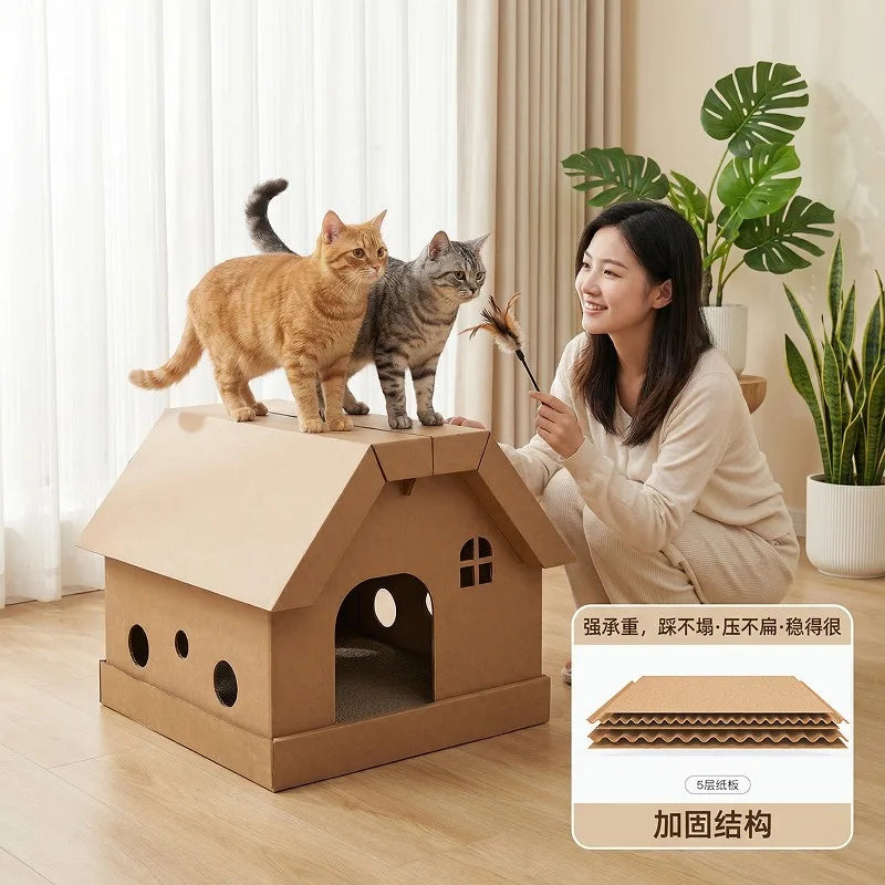 Foldable Corrugated Cardboard Cat House Bed
