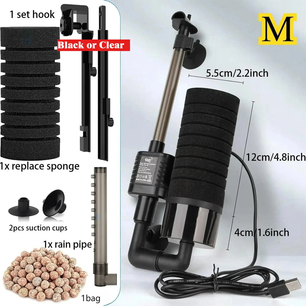 USB Aquarium Sponge Filter (Quiet, Wave Maker, Oxygenator)