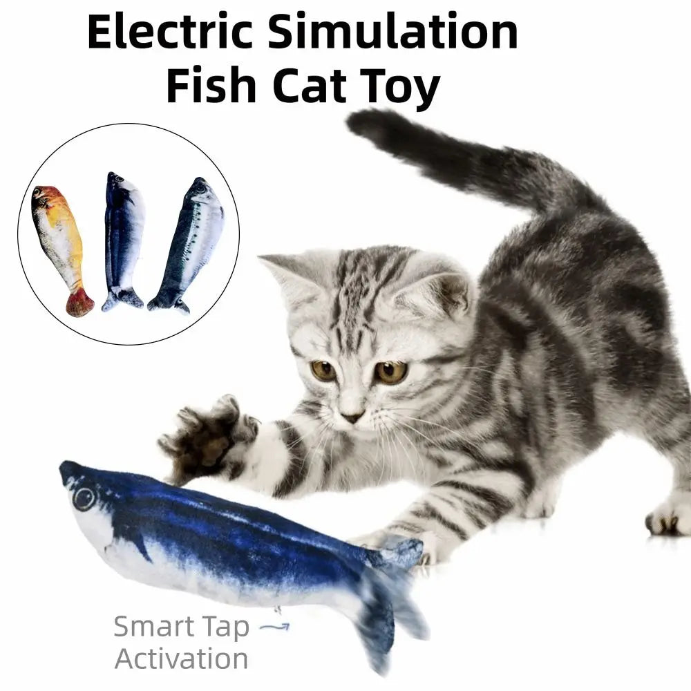 Electric Wagging Tail Fish Cat Toy — Motion Sensor Tap-Activated Type-C Charging (1–3 Pack)