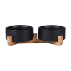 Elevated Ceramic Pet Bowl with Wood Stand
