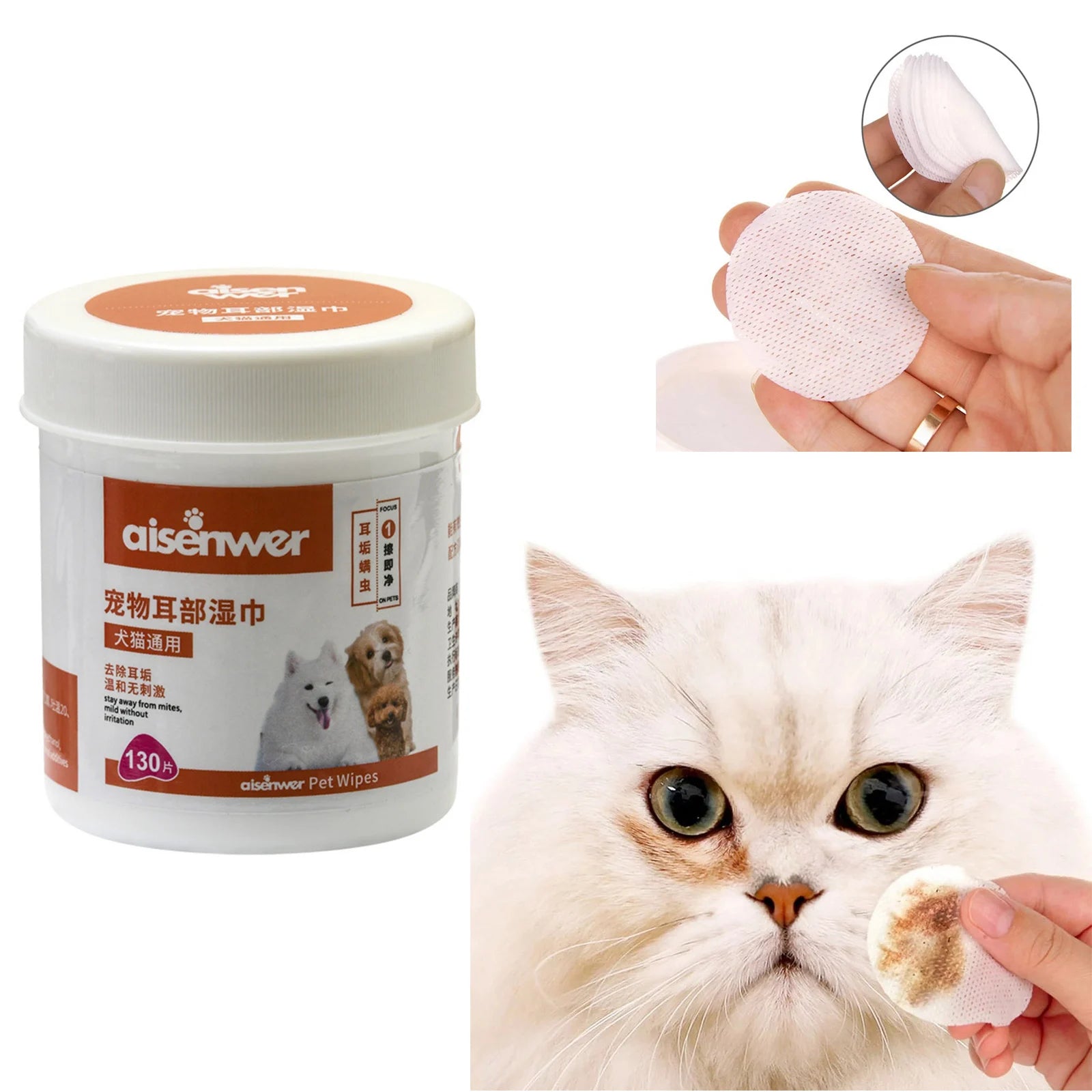 130-Count Pet Eye & Ear Wipes — Aloe Extract Cleaning Wipes for Dogs & Cats