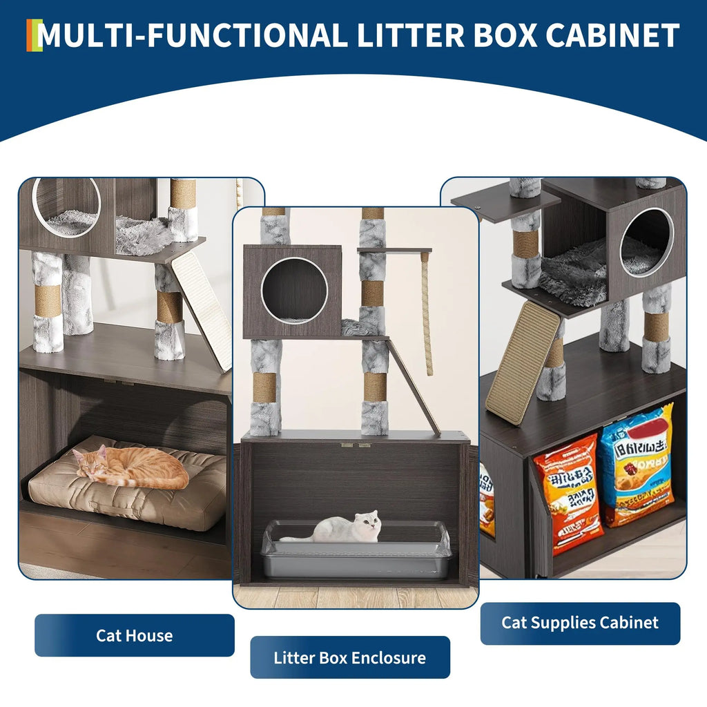 66.9in Cat Tree Tower with Enclosed Litter Box