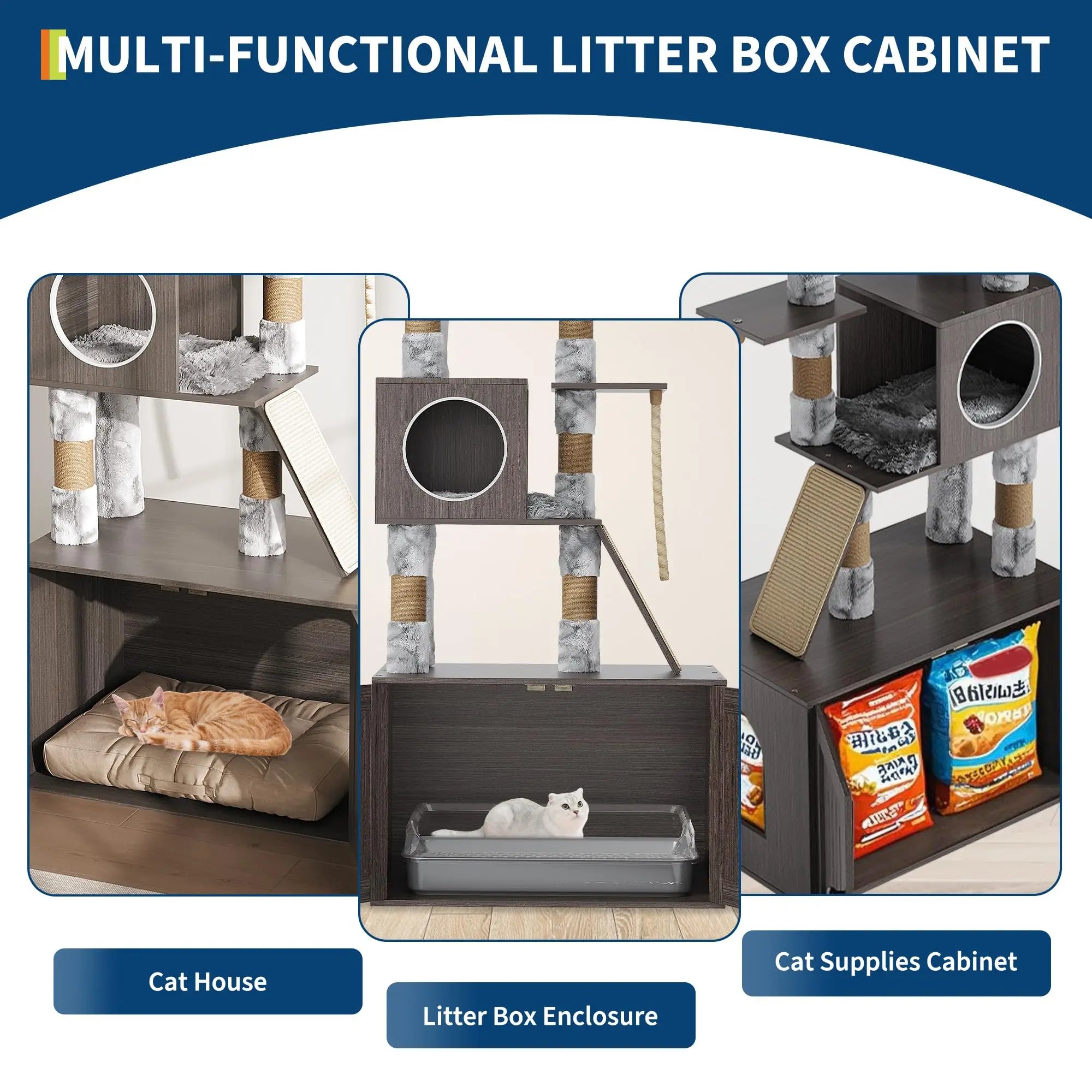 66.9in Cat Tree Tower with Enclosed Litter Box
