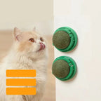 Catnip & Cat Grass Wall-Mount Lick Ball Toy — Stick-On Scratcher & Digestive Treat