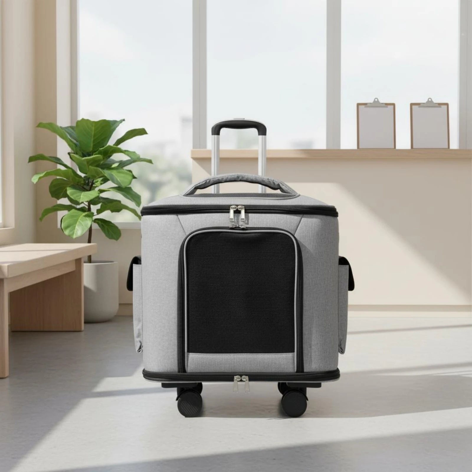Large Capacity Breathable Mesh Rolling Feline Carrier Suitcase — Multi-Carry Option Travel Bag for Cats