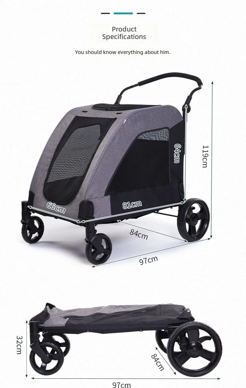 Large High-Capacity Foldable Pet Stroller for Injured & Elderly Cats & Dogs