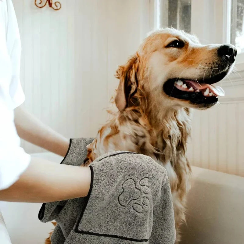 Large Pocket-Design Pet Bath Towel — Quick-Drying, 50x100cm