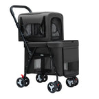 Quick-Folding Double Pet Strolling Cart with Detachable Carriers