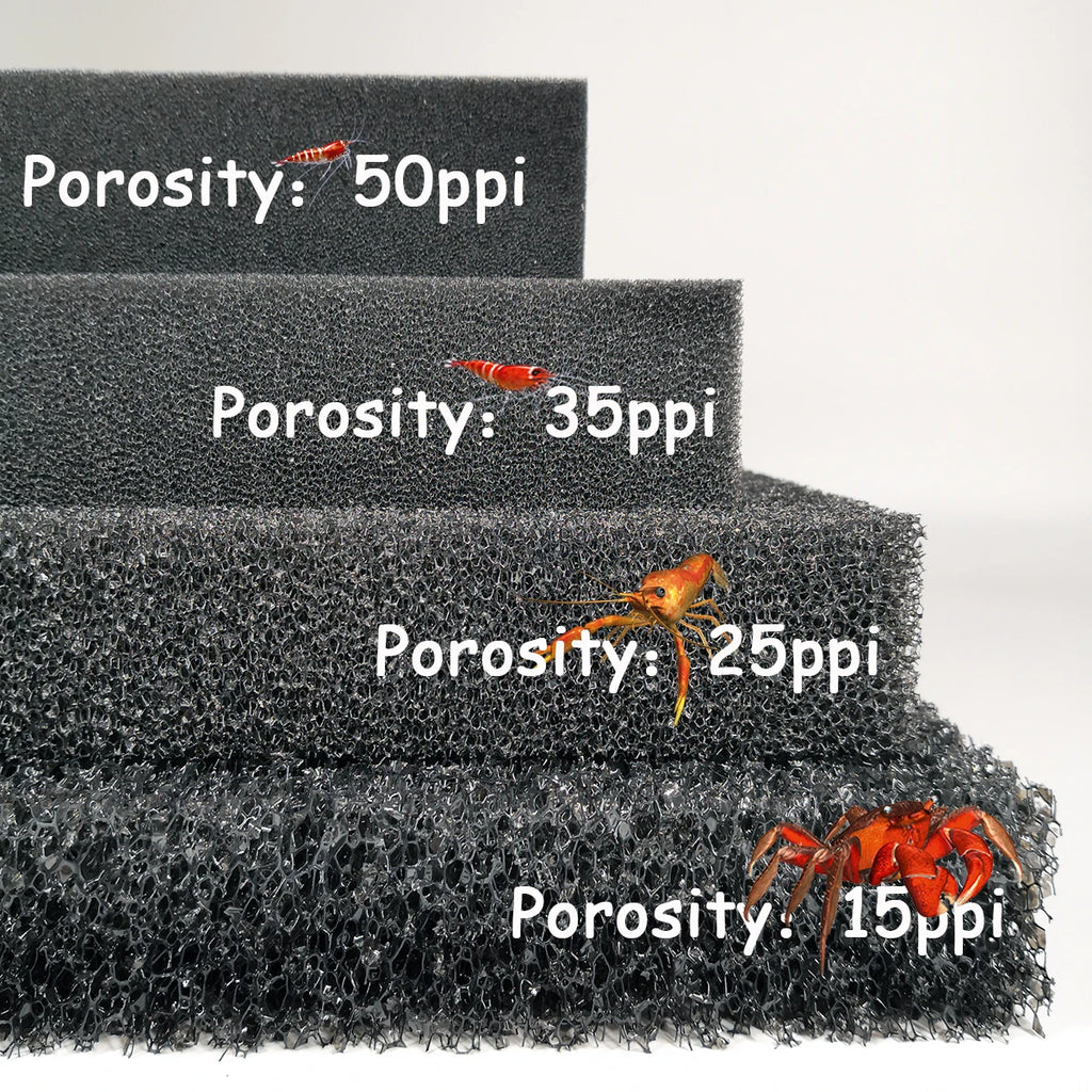 Aquarium Biochemical Filter Foam Sponge (15–50 PPI, Black, Cut-to-Size)