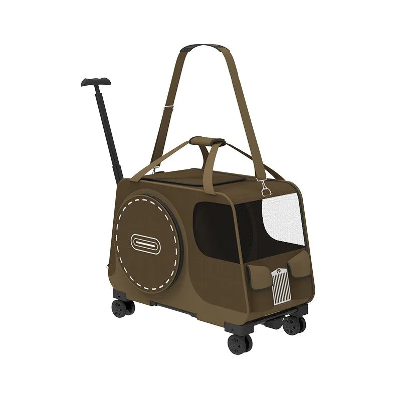 Portable Rolling Pet Carrier with Detachable Single-Shoulder Handbag for Small Dogs & Cats