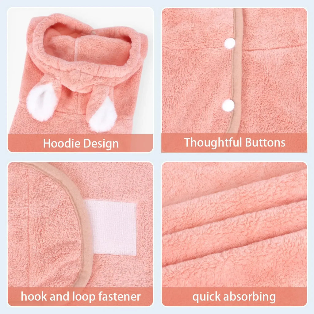 Hooded Pet Bathrobe — Adjustable Collar & Belly Strap, XS to L