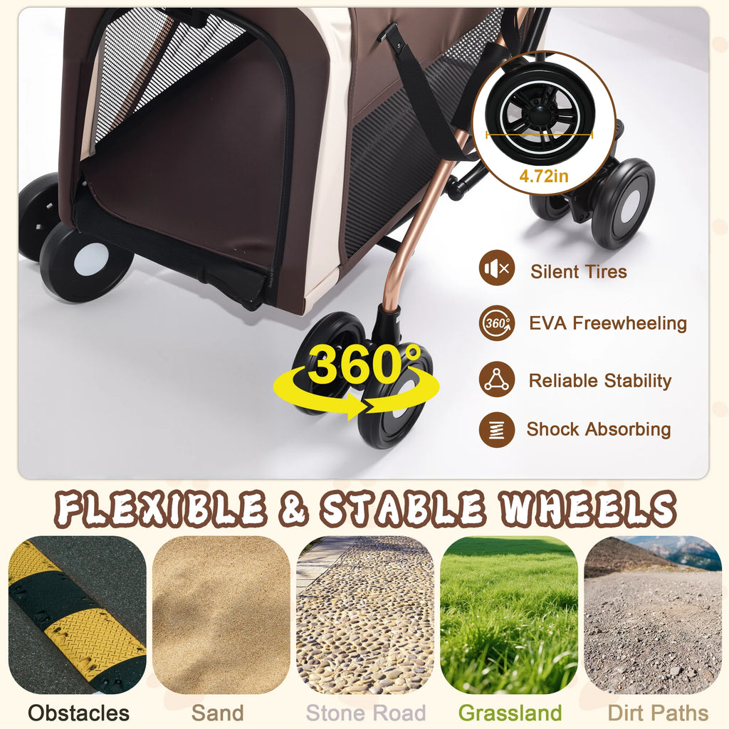 Double Pet Stroller for Dogs & Cats — Foldable 3-in-1 Convertible Carrier with Shockproof Wheels & Brake
