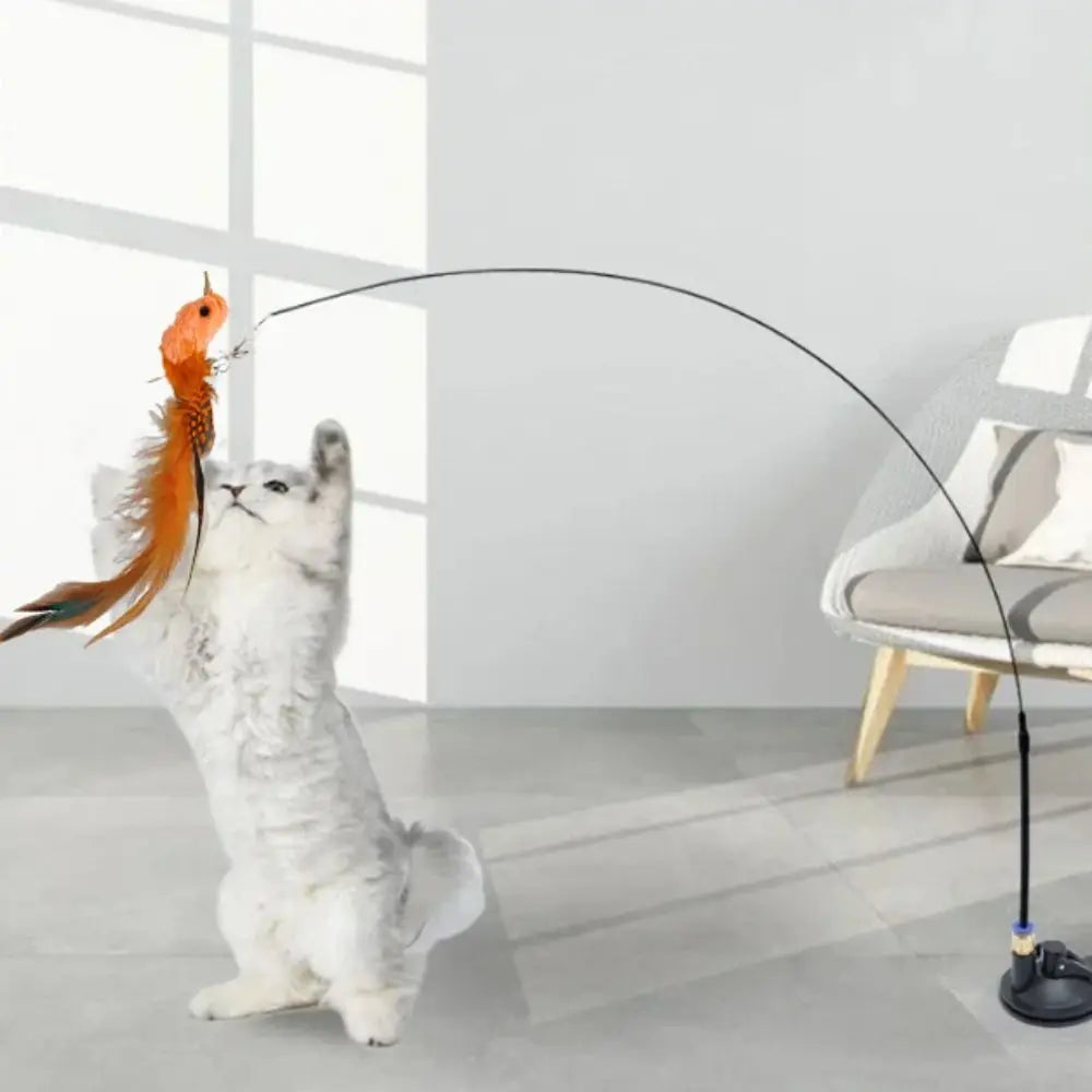 Plush Bird Head Teaser Wand — Suction Cup or Handheld Cat Toy