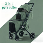 Foldable Double Pet Stroller for Medium Dogs & Cats — 4 Lockable Wheels, Safety Belts, Multi-Pet Carriage