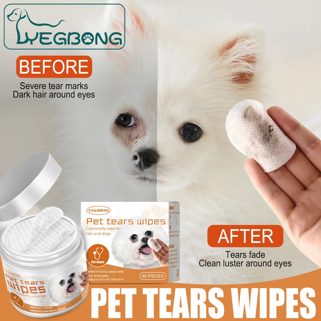 YEGBONG Eye Wipes for Cats & Dogs — Tear Mark Removal, 60-Count