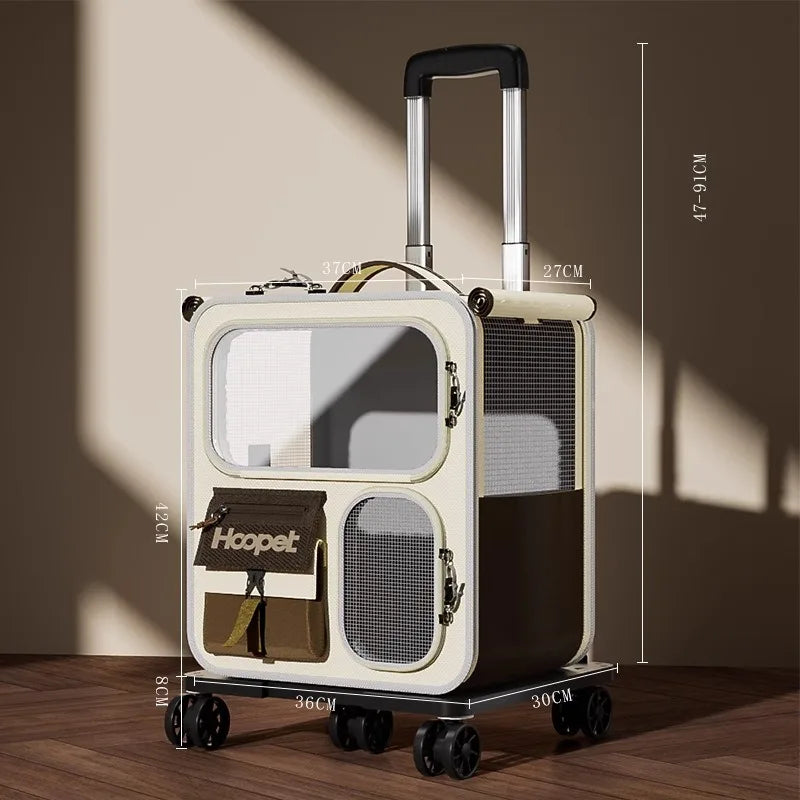 Wheeled Pet Carrier Backpack with Feeding Window & Large Storage