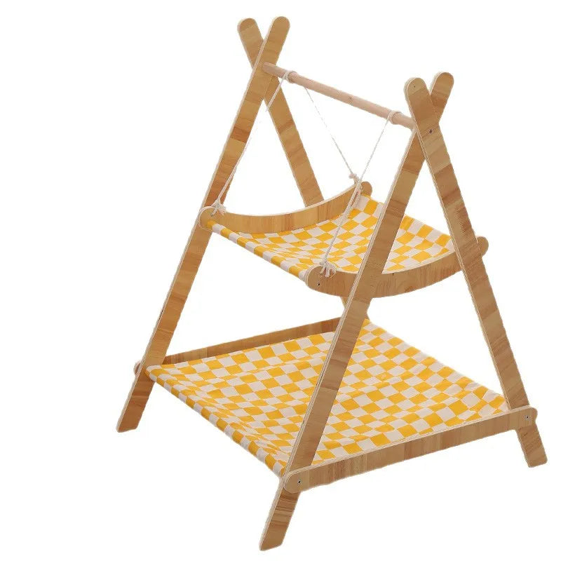 Solid Wood Double-Layer Cat Hammock Swing