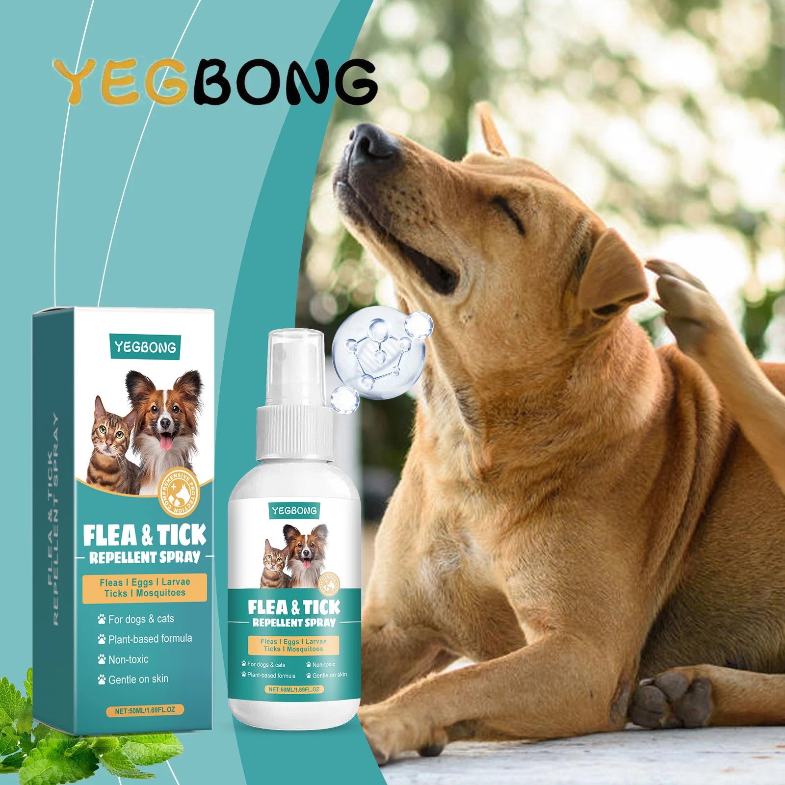 Yegbong Vet-Approved Flea Control Spray — Gentle Daily Use, 50ml