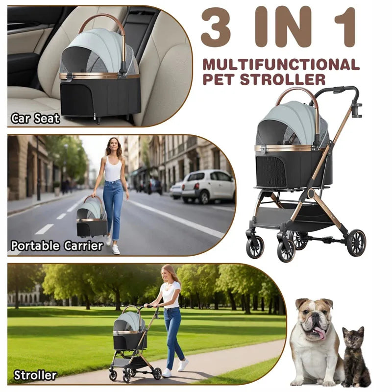 3-in-1 Foldable Pet Stroller with Separable Basket Carrier for Dogs & Cats up to 45 lbs
