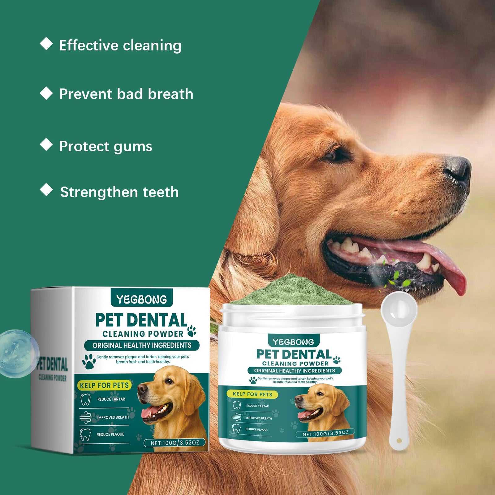 Pet Teeth Cleaning Powder — Reduces Tartar & Freshens Breath, 100g