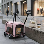Breathable Mesh Foldable Pet Stroller with Telescoping Handle for Cats