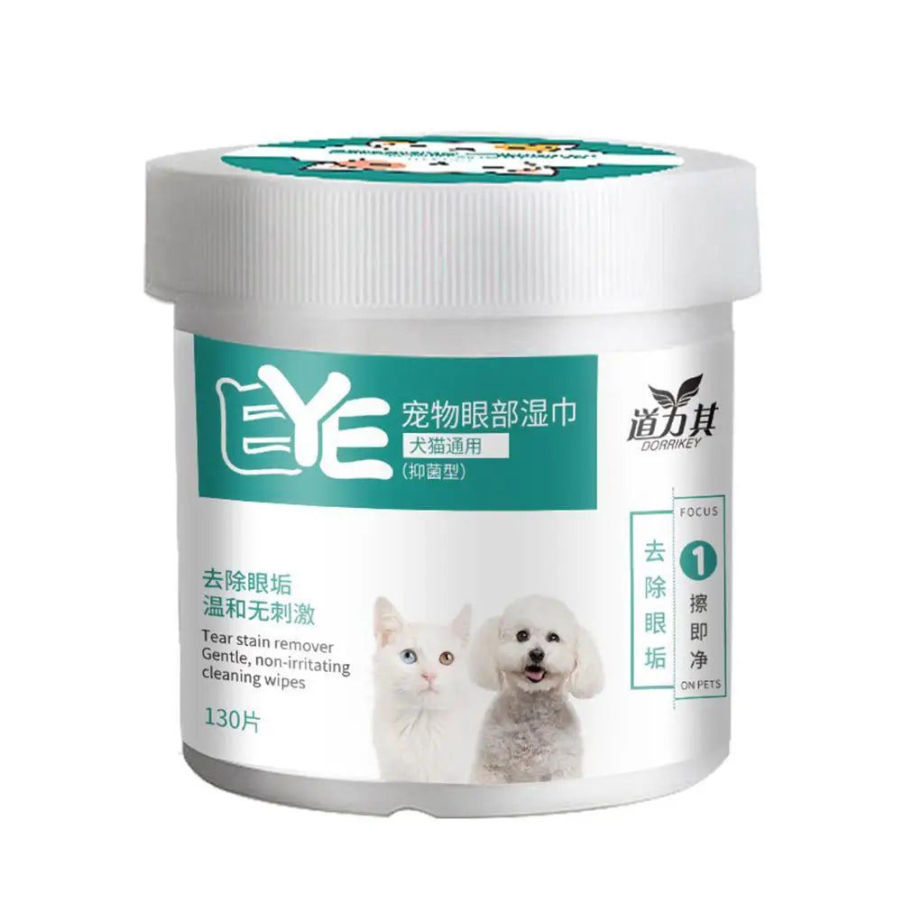Aloe Vera Pet Eye Wipes — 130-Count Tear Stain Remover for Cats & Dogs