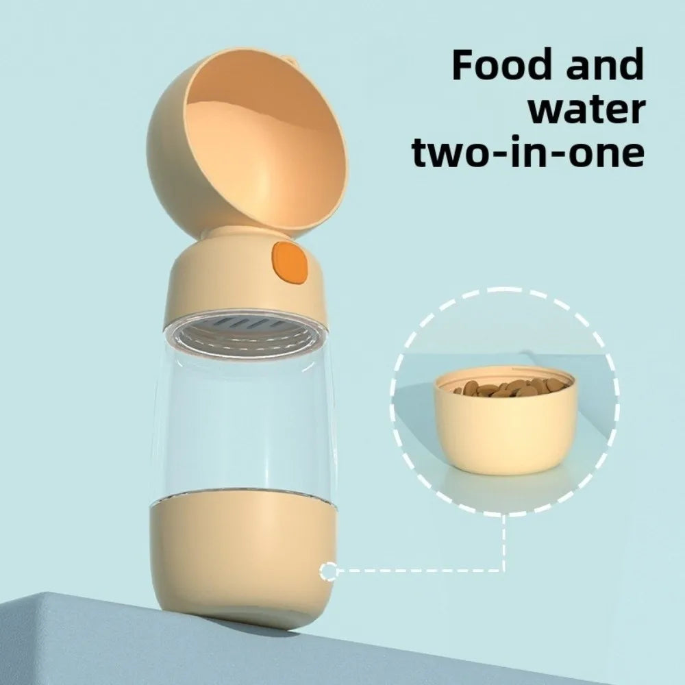 2-in-1 Pet Water Bottle with Food Container (Transparent, Easy Clean)