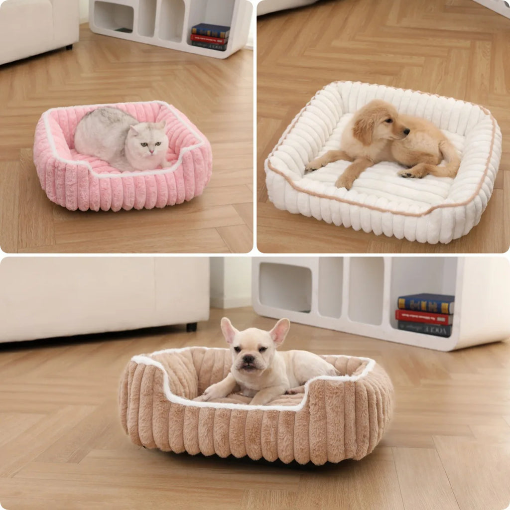 Plush Faux Fur Square Pet Bed, All-Season