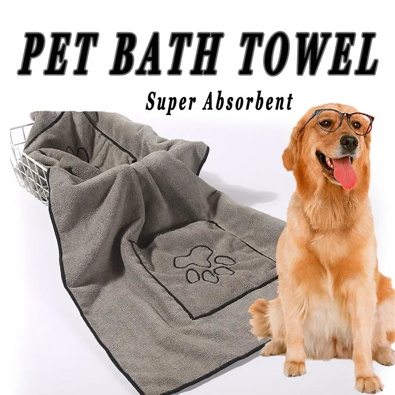 Large Pocket-Design Pet Bath Towel — Quick-Drying, 50x100cm