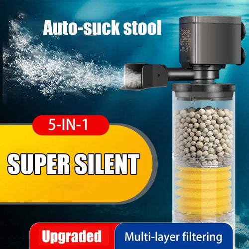 Silent Submersible Aquarium Filter (Turtle & Fish Tank, Bio Sponge)