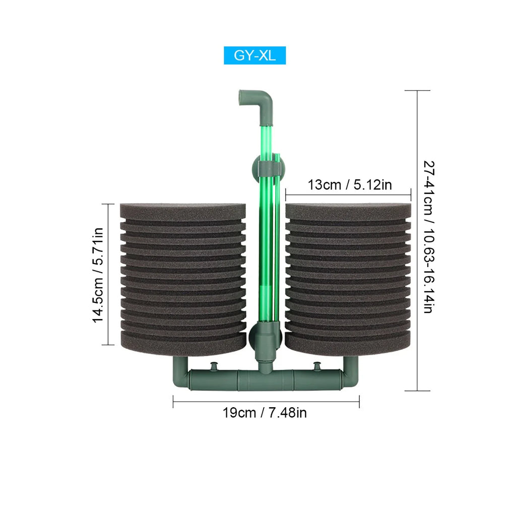 Aquarium Double-Head Sponge Filter (Air-Powered, Dual Sponge, Water Purifying)