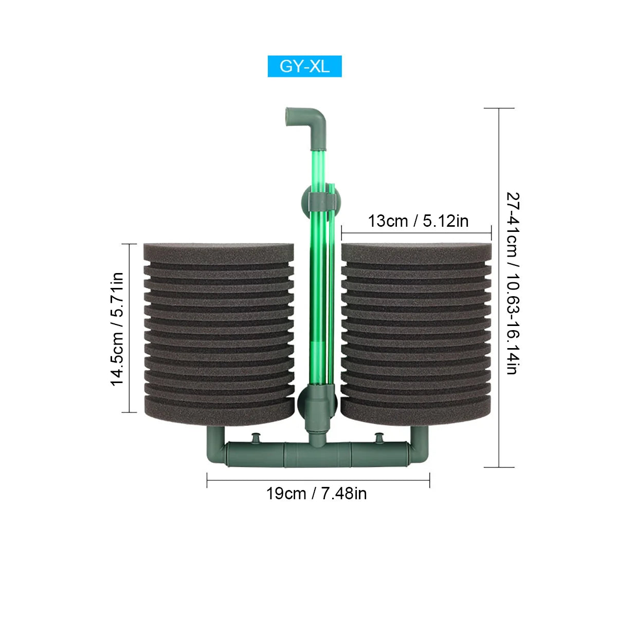 Aquarium Double-Head Sponge Filter (Air-Powered, Dual Sponge, Water Purifying)