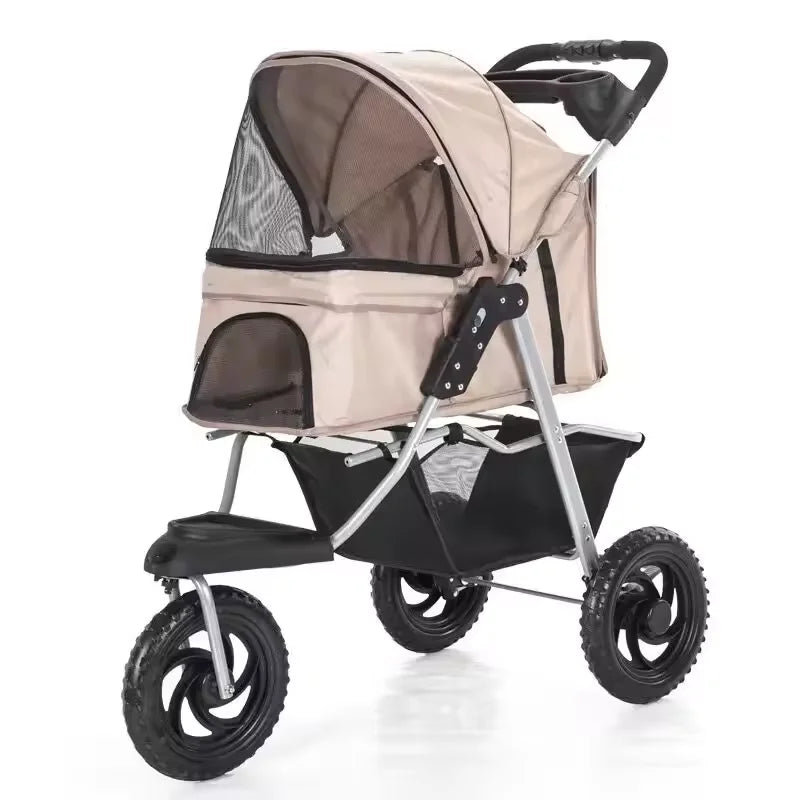 Waterproof Foldable 3-Wheel Pet Stroller with Removable Cage Carrier for Cats & Dogs