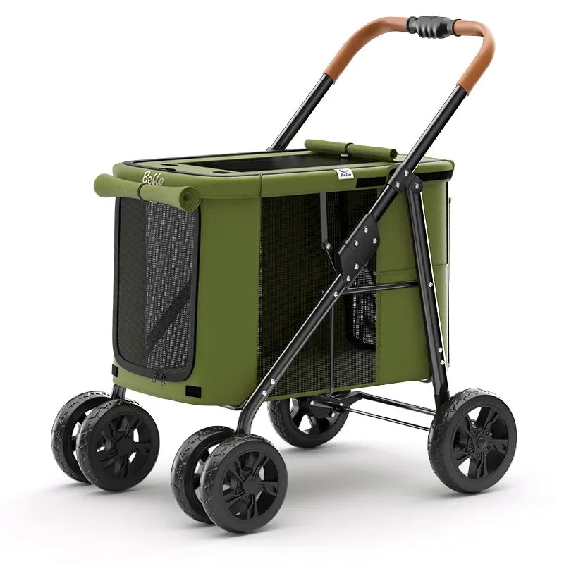 Multifunctional Large-Space Pet Stroller Trolley Case with Wheels for Multiple Pets — Up to 66 lbs